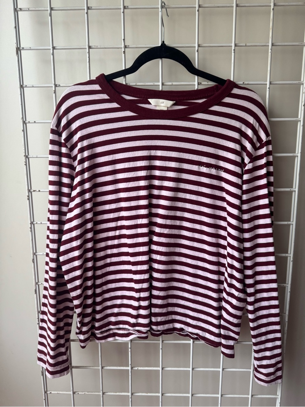 H&M Striped Long Sleeve Tee in Burgundy and Light Pink oui merci